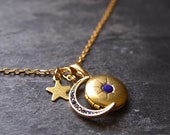 Moon necklace, Antique locket necklace, Celestial jewelry, Picture locket, Photo locket, Half moon necklace, Crescent moon locket