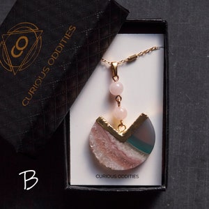 Pink pendulum necklace, Rose quartz statement necklace, Raw quartz jewelry, Gift for mom, Boho jewelry, Geometric Jewelry, Pastel agate Starr necklace B