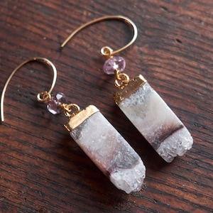 Amethyst earrings, 14k gf Raw crystal earrings, February birthstone, Statement earrings, Boho earrings, Raw stone jewelry, Gemstone earrings image 8