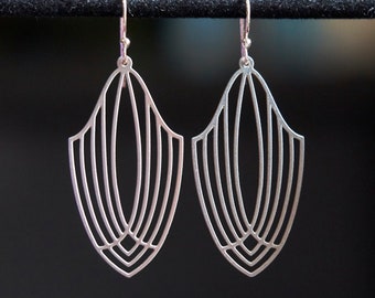 Silver geometric earrings, Art Deco jewelry, Stainless steel, Architectural modern earrings, Statement jewelry