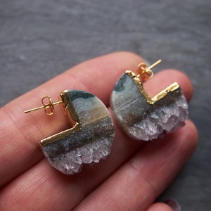 Amethyst earrings, Raw crystal earrings, February birthstone, Statement earrings, Boho earrings, Raw stone jewelry, Gemstone earrings, E118 image 9
