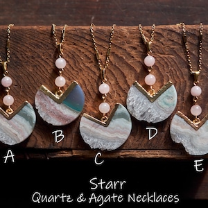 Pink pendulum necklace, Rose quartz statement necklace, Raw quartz jewelry, Gift for mom, Boho jewelry, Geometric Jewelry, Pastel agate image 2