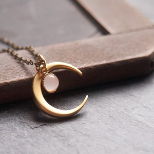 Moonstone necklace, Boho necklace, Celestial jewelry, June birthstone, Half moon necklace, Crescent moon, Witch jewelry, N319