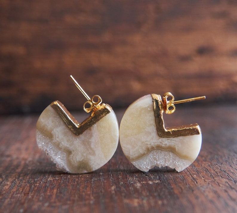 Quartz statement earrings, Raw crystal post earrings, Unique jewelry, Stone studs, Boho earrings, Raw stone jewelry, Gemstone earrings image 1