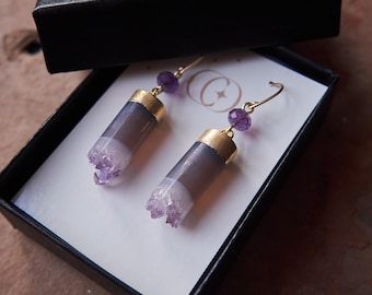 Raw Amethyst Crystal Earrings: 14k Gold Filled Boho Jewelry