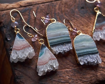Amethyst earrings, Raw crystal earrings, February birthstone, Statement earrings, Boho earrings, Raw stone jewelry, Gemstone earrings