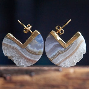 Quartz earrings, Huggies, Cuff earrings, Gemstone Huggie earrings, Raw crystal Statement jewelry, Boho earrings, Raw stone jewelry