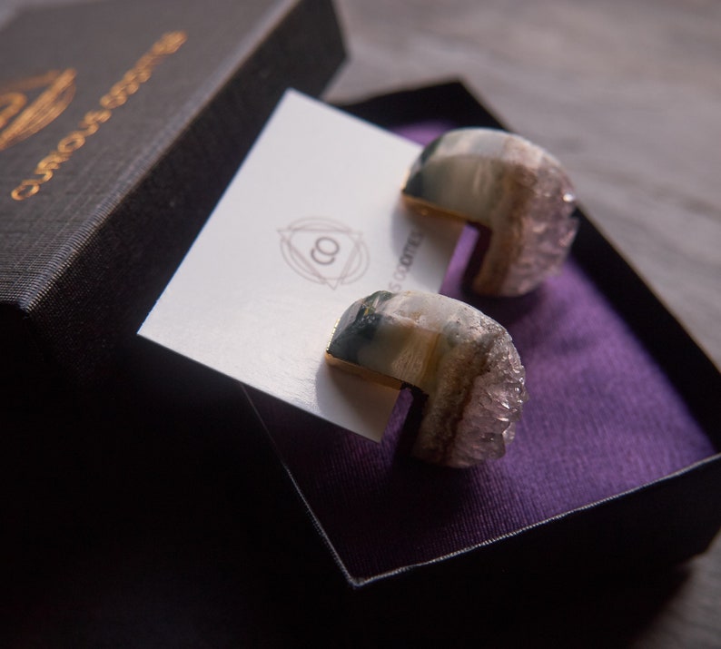 Amethyst earrings, Raw crystal earrings, February birthstone, Statement earrings, Boho earrings, Raw stone jewelry, Gemstone earrings, E118 image 2