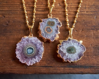 Amethyst statement necklace, Raw amethyst stalactite, Amethyst jewelry, Boho Necklace, Gift for mom, Protective eye pendant