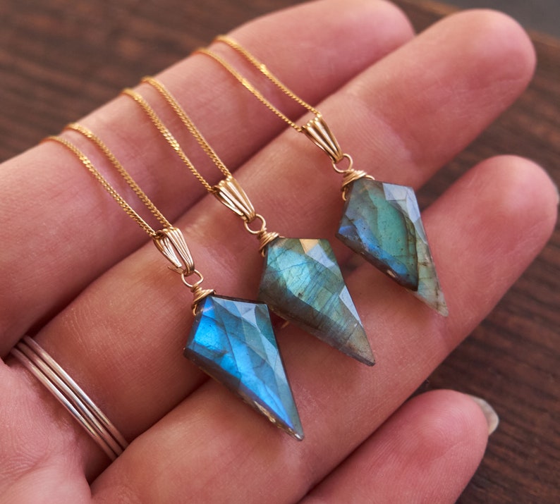 Labradorite flash necklace, Dainty gemstone pendant, Rainbow labradorite pendant, Blue shimmer stone short necklace image 6