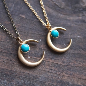 Turquoise Moon Necklace, Celestial jewelry, Half moon necklace, Witch jewelry, Turquoise jewelry, Crescent moon pendant