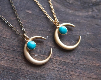 Turquoise Moon Necklace, Celestial jewelry, Half moon necklace, Witch jewelry, Turquoise jewelry, Crescent moon pendant