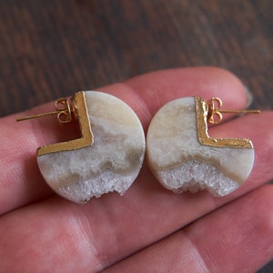 Quartz statement earrings, Raw crystal post earrings, Unique jewelry, Stone studs, Boho earrings, Raw stone jewelry, Gemstone earrings image 3