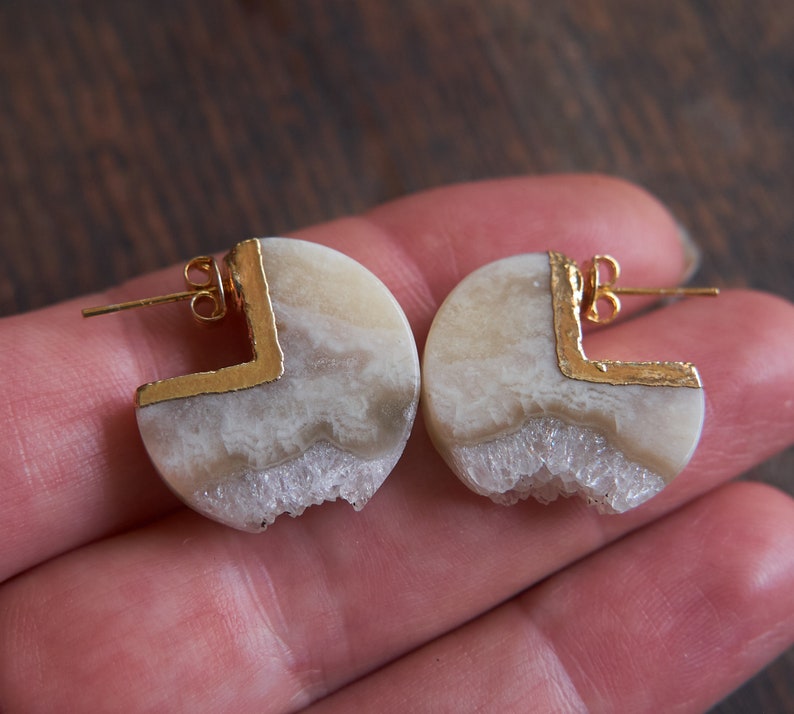 Quartz statement earrings, Raw crystal post earrings, Unique jewelry, Stone studs, Boho earrings, Raw stone jewelry, Gemstone earrings image 3