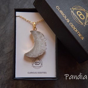 Druzy Moon pendant, Crystal moon necklace, Moon jewelry, Raw crystal necklace, Half moon Quartz necklace, Raw crystal jewelry Pandia gold moon