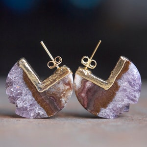 Amethyst earrings, Raw crystal earrings, February birthstone, Statement earrings, Boho earrings, Raw stone jewelry, Gemstone earrings, E118 image 10