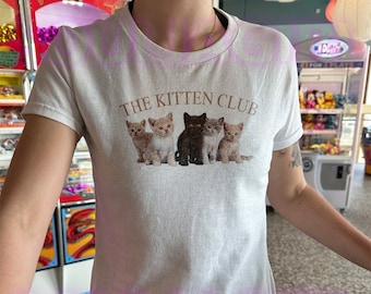 The Kitten Club T-shirts bébé | Chemise bébé style an 2000 | t-shirt graphique drôle | Esthétique rétro des années 2000 | T-shirt fille