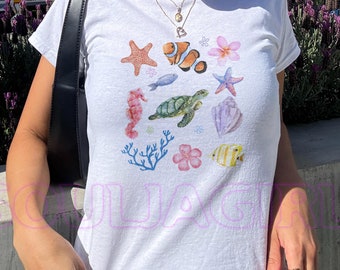 Fishy Top Baby Tee - Y2K Graphic Shirt, Retro 2000s Style, Women’s Fitted Tee, Quirky Statement T-Shirt, Vintage Aesthetic, Ocean baby tee