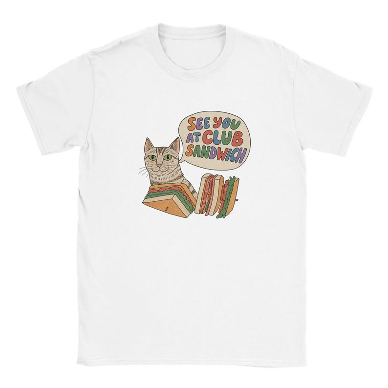 See You at Club Sandwich Baby Tee – Funny Cat Graphic Y2K Shirt, Retro Aesthetic Top, Coquette Cute Tee, Gift for Cat Lovers, Cute Tshirt image 2
