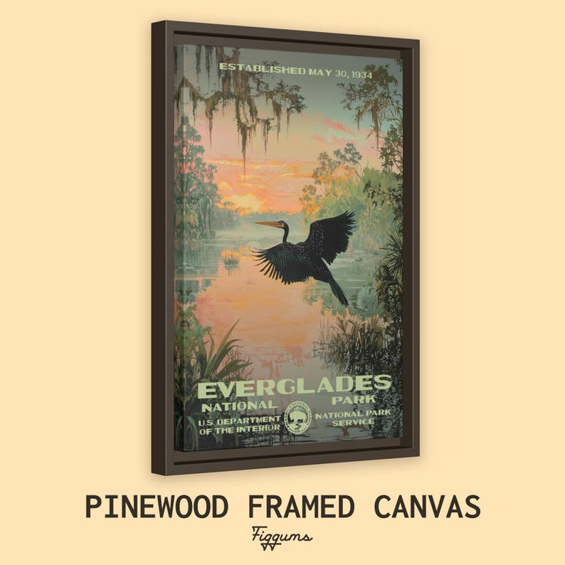 Everglades National Park Poster, Florida Travel Print, Home Decor, Wall Art Painting, Hiking Gift Framed Canvas Pine