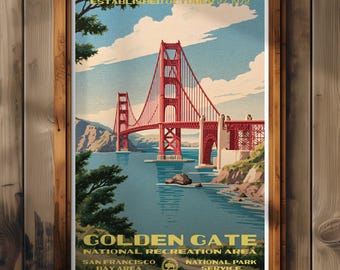 Golden Gate Bridge Poster, San Francisco Wall Art, California Coastal Print, Bay Area Travel Decor, Vintage Landmark Artwork, Gift