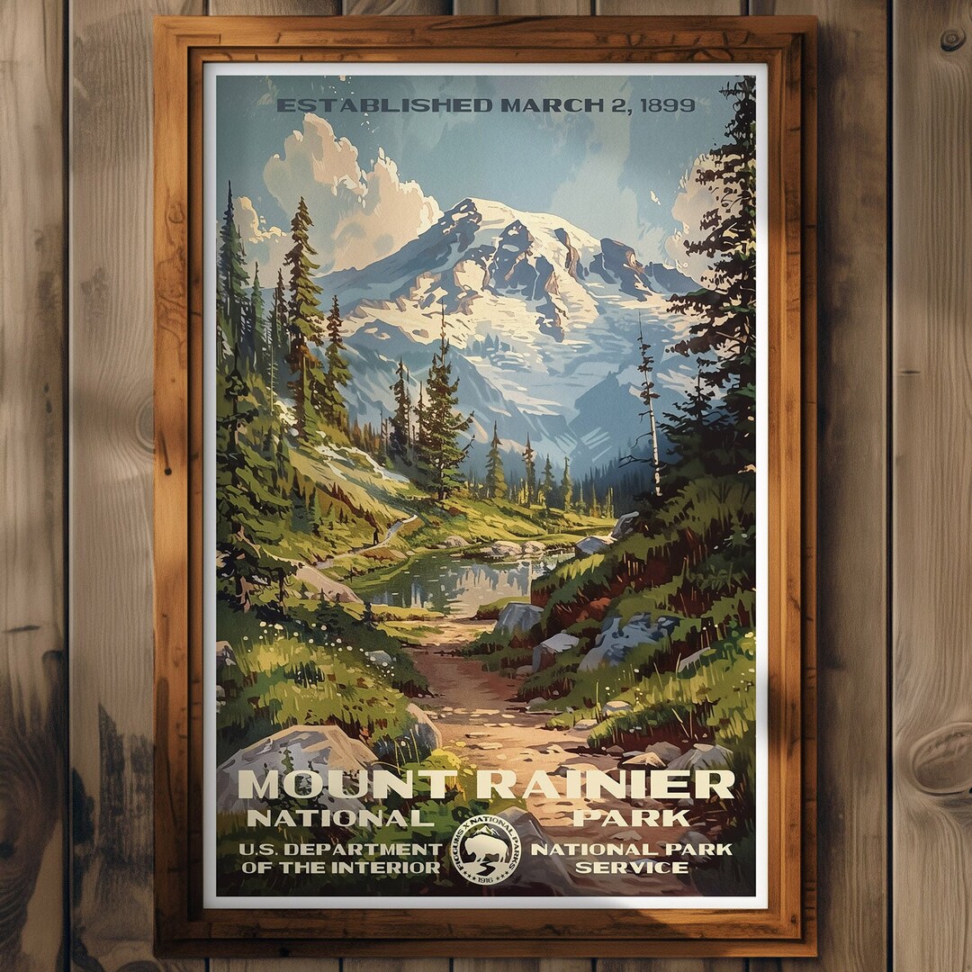 Mount Rainer Poster Mount Rainier National Park Poster, Washington Travel Print, Home Decor ...