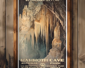 Póster del Parque Nacional Mammoth Cave, impresión de viaje a Kentucky, decoración del hogar, pintura mural, regalo de senderismo