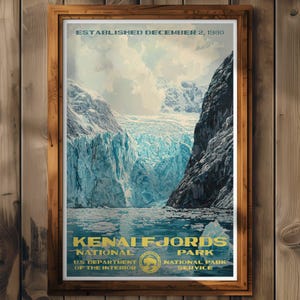 Kenai Fjords National Park Poster, Alaska Travel Print, Home Decor, Wall Art Painting, Hiking Gift