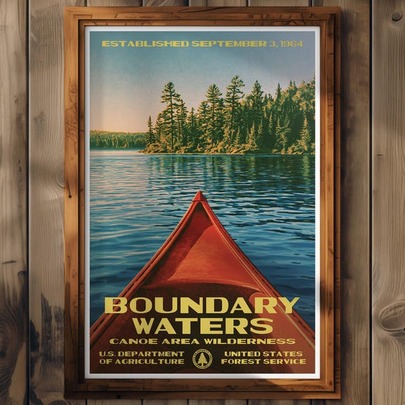 Boundary Waters Canoe Poster, Minnesota Lake Wall Art, BWCA Wilderness Print, Canoeing Decor, Outdoor Adventure Gift, Forest Landscape