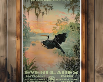 Everglades National Park Poster, Florida Travel Print, Home Decor, Wall Art Painting, Hiking Gift