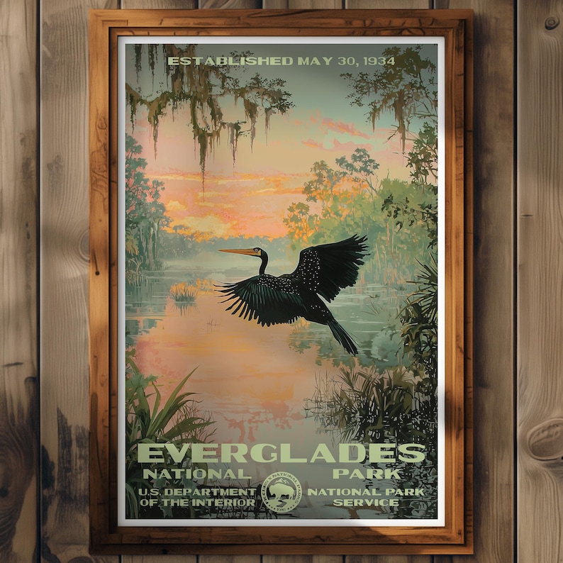 Everglades National Park Poster, Florida Travel Print, Home Decor, Wall Art Painting, Hiking Gift image 1