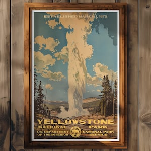 Póster del Parque Nacional de Yellowstone, impresión de viaje a Wyoming, decoración del hogar, pintura mural, regalo de senderismo