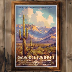 Saguaro National Park Poster, Arizona Reise-Druck, Wohnkultur, Wandkunst, Wandergeschenk