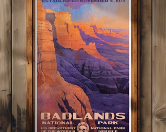 Póster del Parque Nacional Badlands, lámina de viaje, decoración del hogar, cuadro para pared, regalo para excursionistas