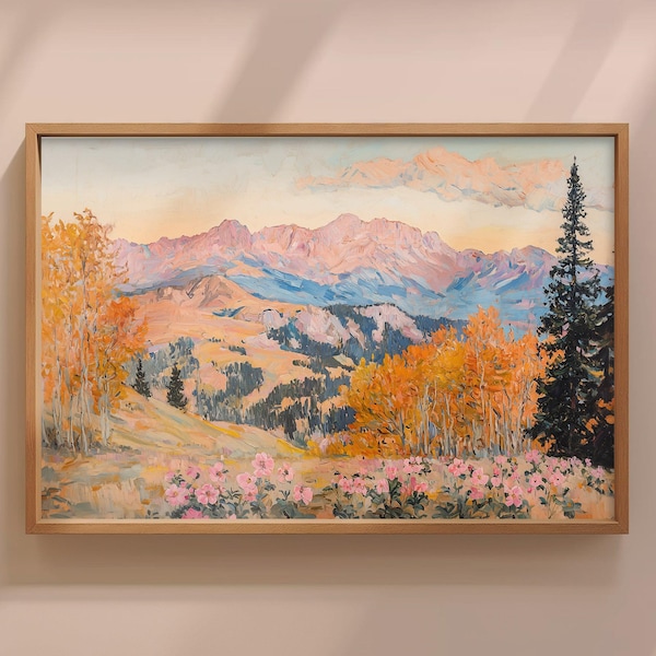 Rocky Mountain Blooms Wildflower Painting, Vintage Landscape Art Print, National Parks Wall Art, Botanical Art Poster