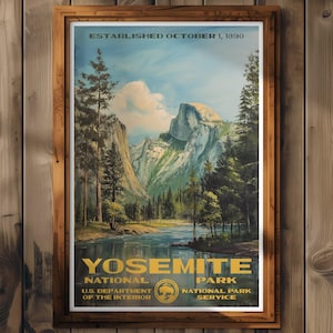 Póster del Parque Nacional de Yosemite, impresión de viaje a California, decoración del hogar, pintura de arte mural, regalo de senderismo