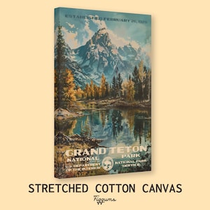 Pôster do Parque Nacional Grand Teton, Impressão de Viagem do Wyoming, Decoração para Casa do NPS, Pintura de Arte de Parede, Presente para Trilhas Cotton Canvas