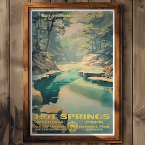 Hot Springs National Park Poster, Arkansas Travel Print, Home Decor, Wall Art Painting, Hiking Gift