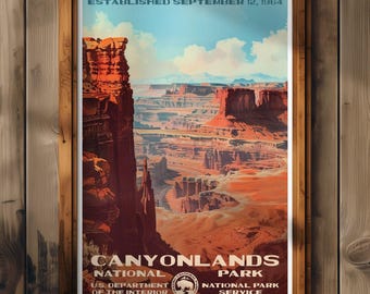 Póster del Parque Nacional Canyonlands, impresión de viaje a Utah, decoración del hogar, pintura mural, regalo de senderismo