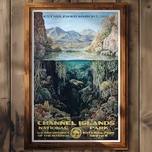 Póster del Parque Nacional de las Islas del Canal, impresión de viaje a California, decoración del hogar, pintura mural, regalo de senderismo