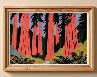 Redwood National Park Painting, Redwood Trees Poster, California Travel Print, Forest Wall Art, Nature Landscape Art, Hiking Gift