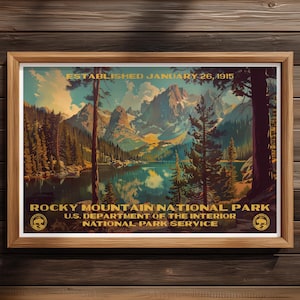 Rocky Mountain National Park Poster, Landscape Horizontal, Colorado Travel Print, Home Decor, Wall Art Painting, Hiking Gift