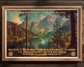 Póster del Parque Nacional de las Montañas Rocosas, paisaje horizontal, impresión de viaje a Colorado, decoración del hogar, pintura mural, regalo de senderismo