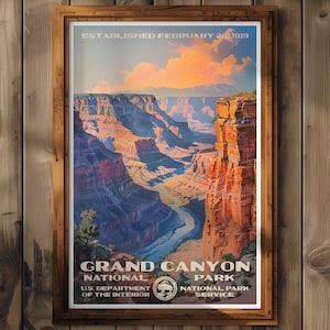 Póster del Parque Nacional del Gran Cañón, impresión de viaje a Arizona, decoración del hogar, pintura mural, regalo de senderismo