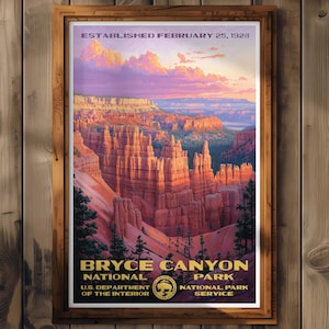 Póster del Parque Nacional Bryce Canyon, impresión de viaje a Utah, decoración del hogar, pintura mural, regalo de senderismo