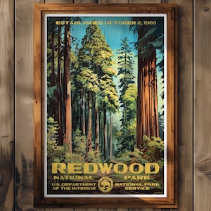 Redwood National Park Poster, California Travel Print, Home Decor, Wall Art Painting, Hiking Gift
