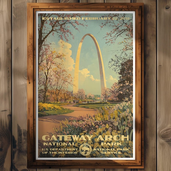 Gateway Arch National Park Poster, St Louis Travel Print, Home Decor, Wall Art Painting, Hiking Gift