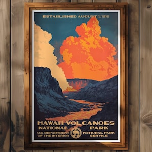Hawaii Volcanoes National Park Poster, Pacific Travel Print, Home Decor, Wall Art Painting, Hiking Gift