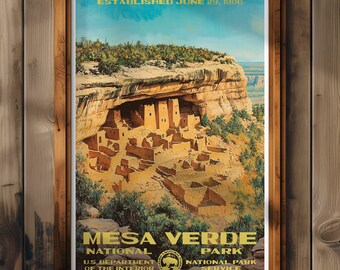Póster del Parque Nacional Mesa Verde, impresión de viaje a Colorado, decoración del hogar, pintura de arte mural, regalo de senderismo