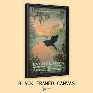 Everglades National Park Poster, Florida Travel Print, Home Decor, Wall Art Painting, Hiking Gift Framed Canvas Black